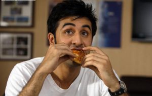 Ranbir Kapoor eating Pizza