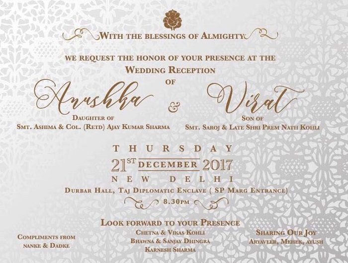 Delhi reception invite