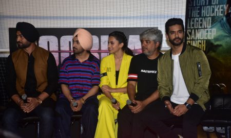 Sandeep Singh, Diljit Dosanjh, Taapsee Pannu, Shaad Ali and Angad Bedi at the Soorma Trailer Launch