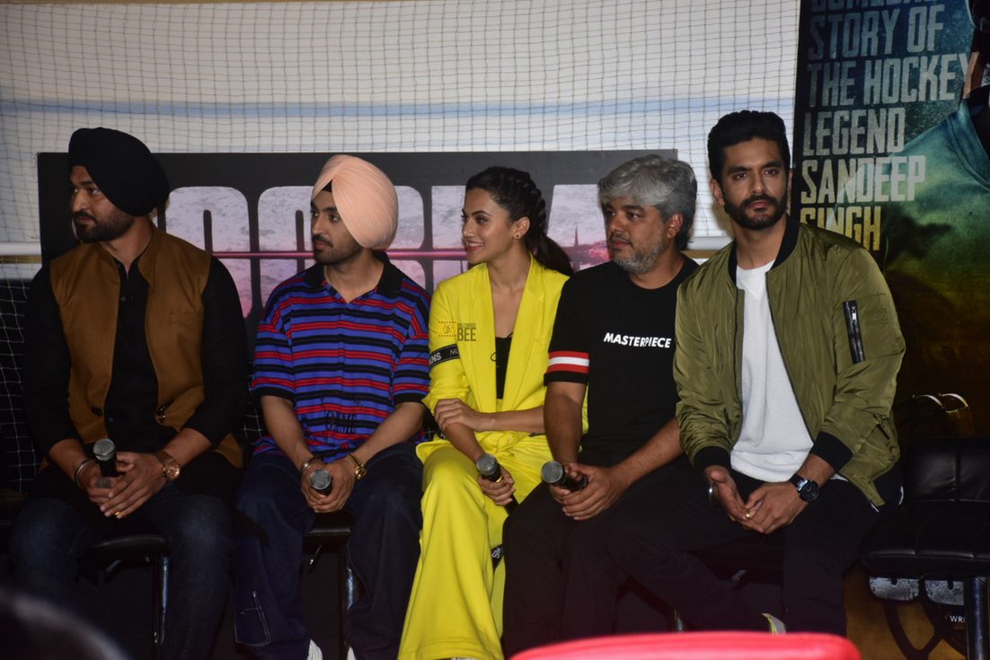 Sandeep Singh, Diljit Dosanjh, Taapsee Pannu, Shaad Ali and Angad Bedi at the Soorma Trailer Launch