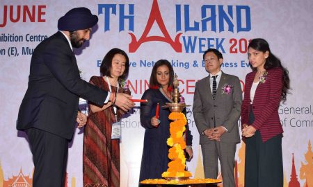 Mumbai June 07 :- Bollywood actress Divya Dutta inaugurated the Thailand Week 2018 at Bombay Exhibition Centre, Goregaon in Mumbai. In pic Mr. Ajit Singh, President Bombay Industries Association, Consul General, Royal Thai Consulate, Mumbai - Mr. Ekapol Poolipat & Executive Director & Consul ( Coomercial ) Royal Thai Consulate, Mumbai - Ms. Suvimol Tilokruangchai & Ms. Gupta. ( pic by Ravindra Zende )